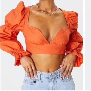 Orange Puff Long Sleeve Crop Top